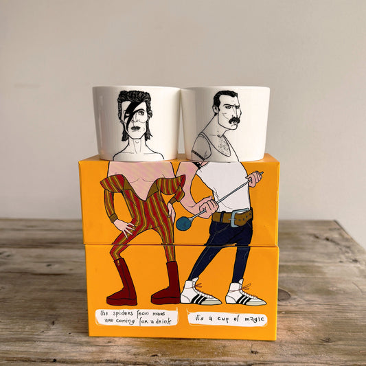 Freddie Mercury & David Bowie (2er Espressotassen-Set)