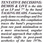 Talking Heads - Tentative Decisions: 1974-1976 (clear LP + black 7inch BF25)